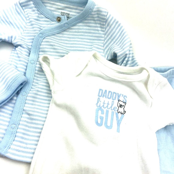 Baby Outfit Set Size 3m Boys Infant Dog 3pc Matching Footed Feet Snap Buttons - Picture 6 of 6